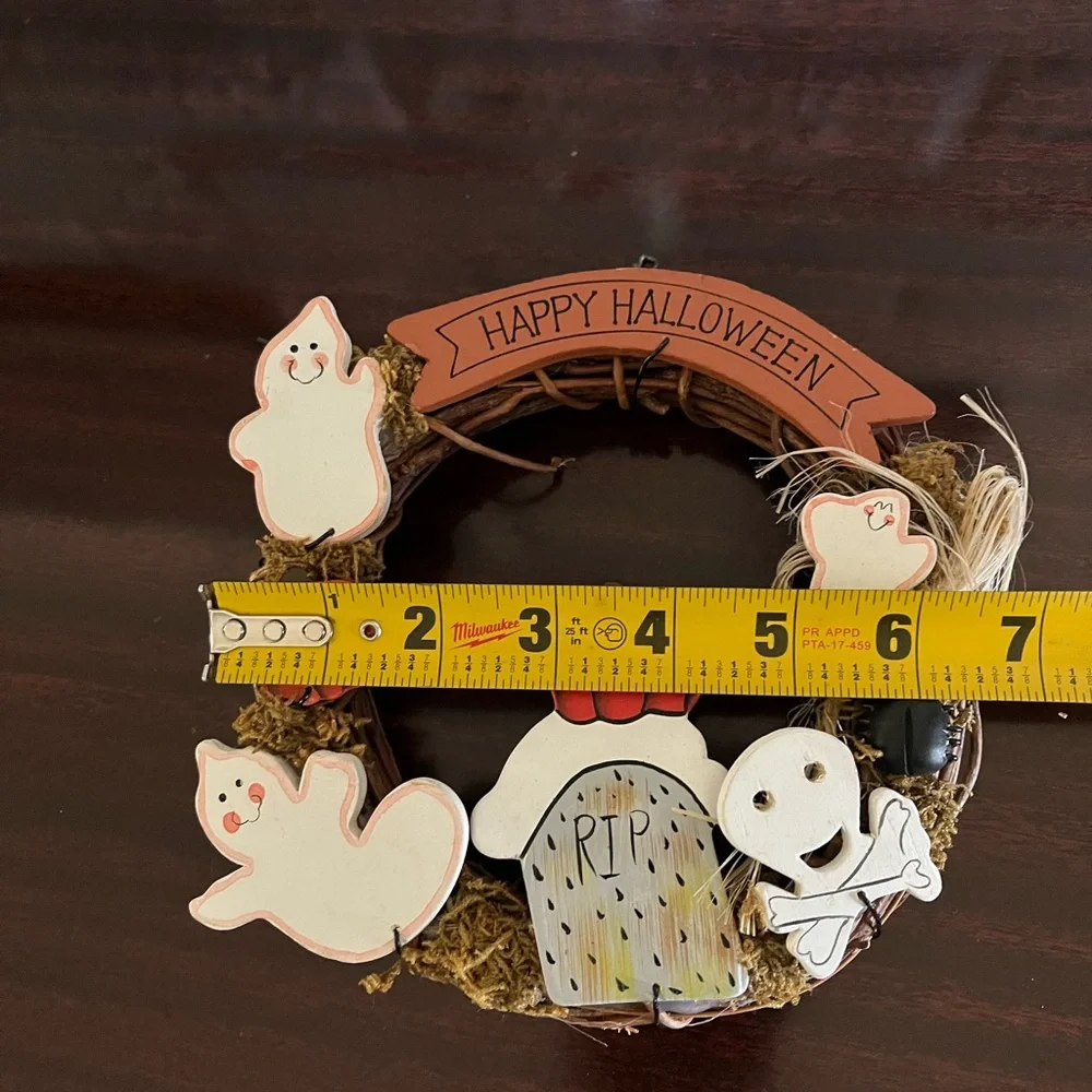 Happy Halloween Grapevine Wreath Holiday Home Decor Ghost Pumpkin